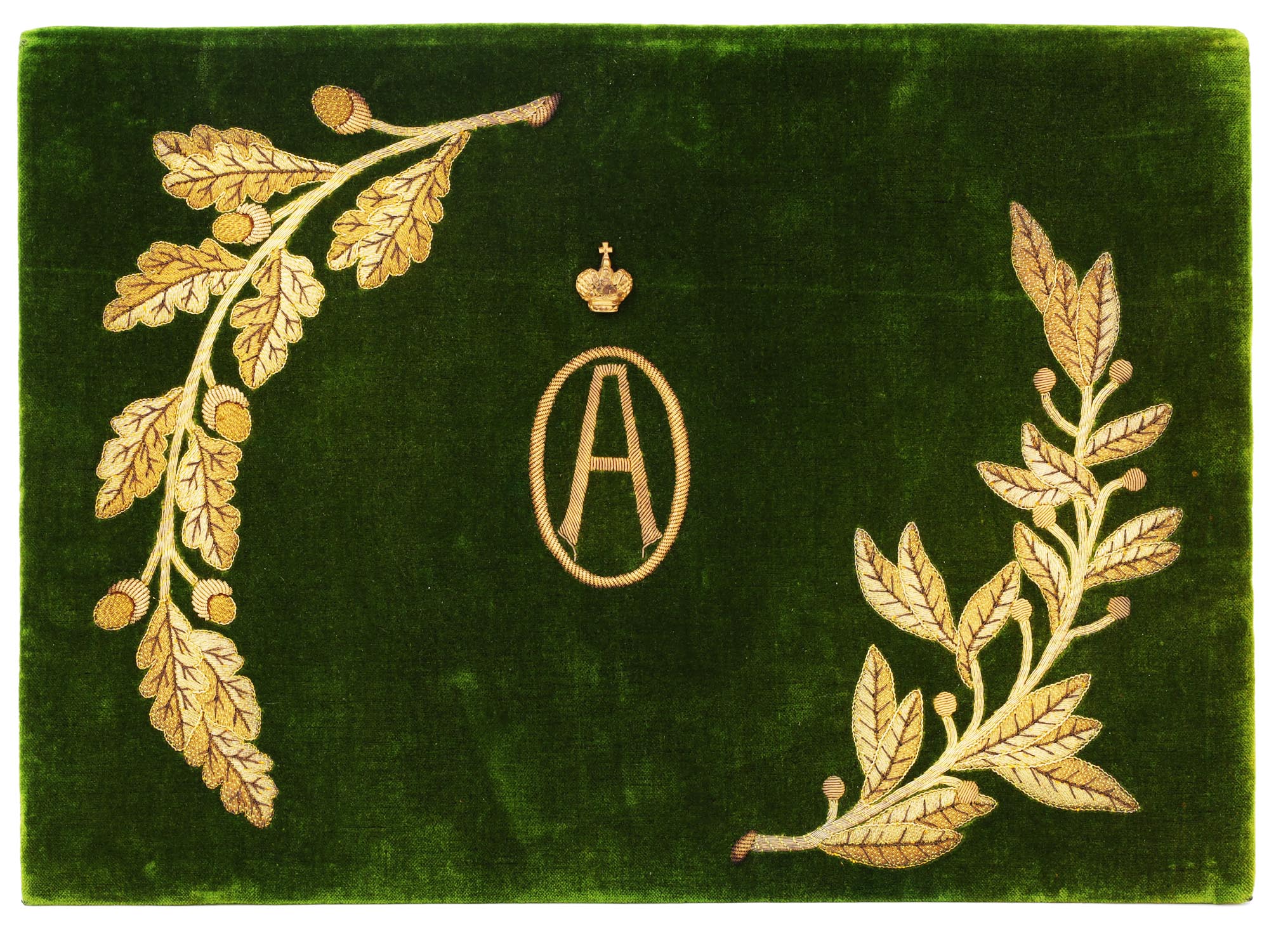 1900S RUSSIAN EMBROIDERED GREEN VELVET PORTFOLIO PIC-0